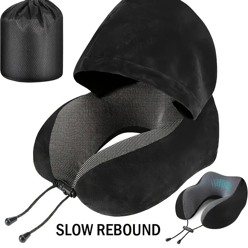 Memory Foam Hooded U-Shaped Travel Pillow