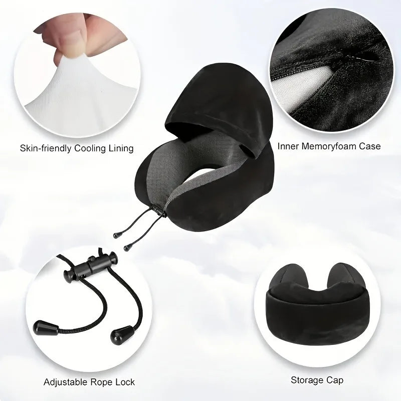 Memory Foam Hooded U-Shaped Travel Pillow